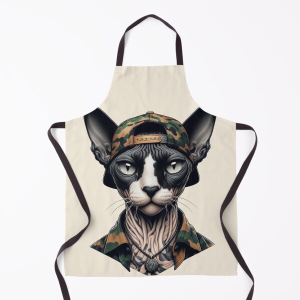 Item preview, Urban Cats #51 - Black & White Tortoiseshell Sphynx Cat wearing a camo snapback designed and sold by elektronen.
