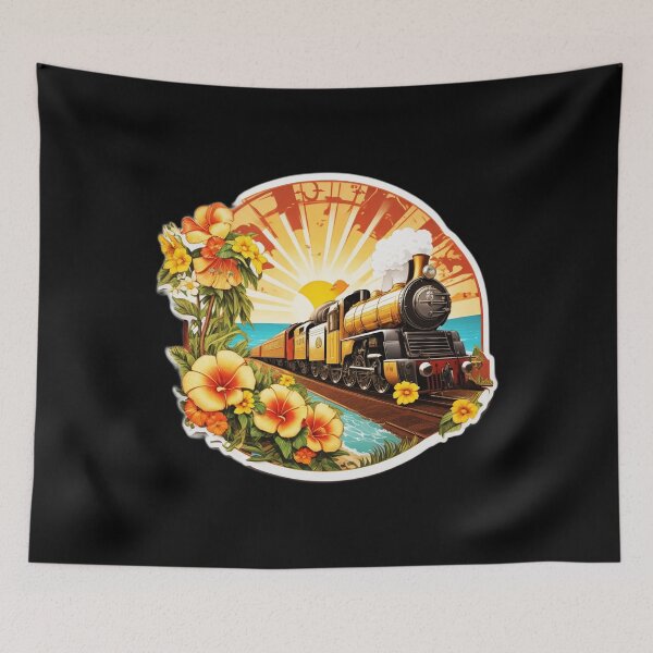 Item preview, Beach Sunset Locomotive with Waves and Hawaiian Orchids designed and sold by NautiChic.