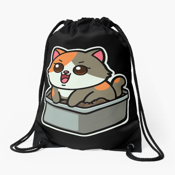 Funny Cartoons-Chub Cat in Litter Box Drawstring Bag