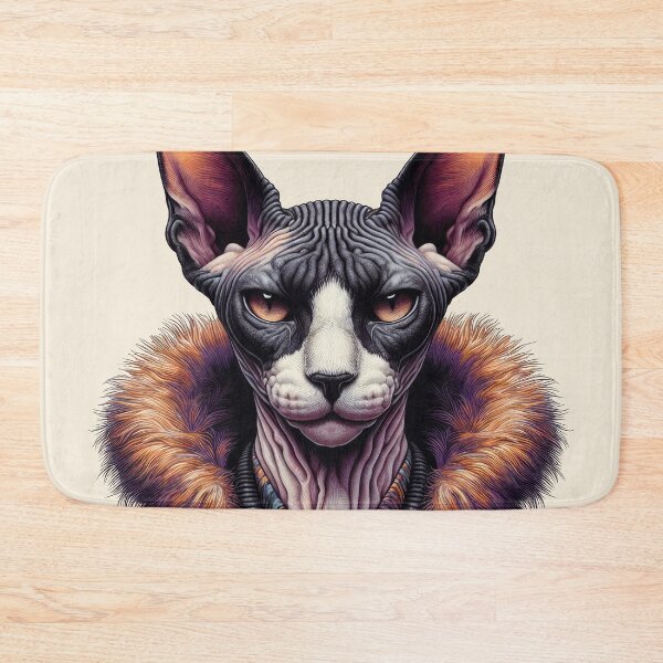 Item preview, Urban Cats #52 - Black & White Tortoiseshell Sphynx Cat wearing a leather bomber jacket designed and sold by elektronen.