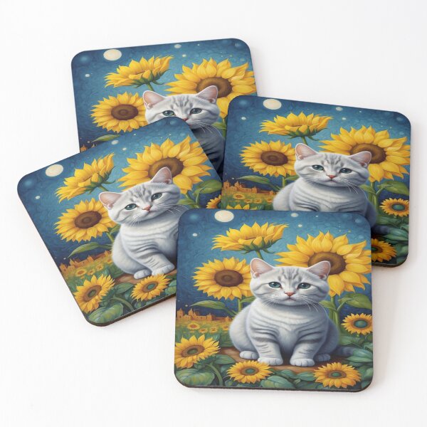 Item preview, cute kitty british shorthair cat with sunflowers  designed and sold by dimaxstore.