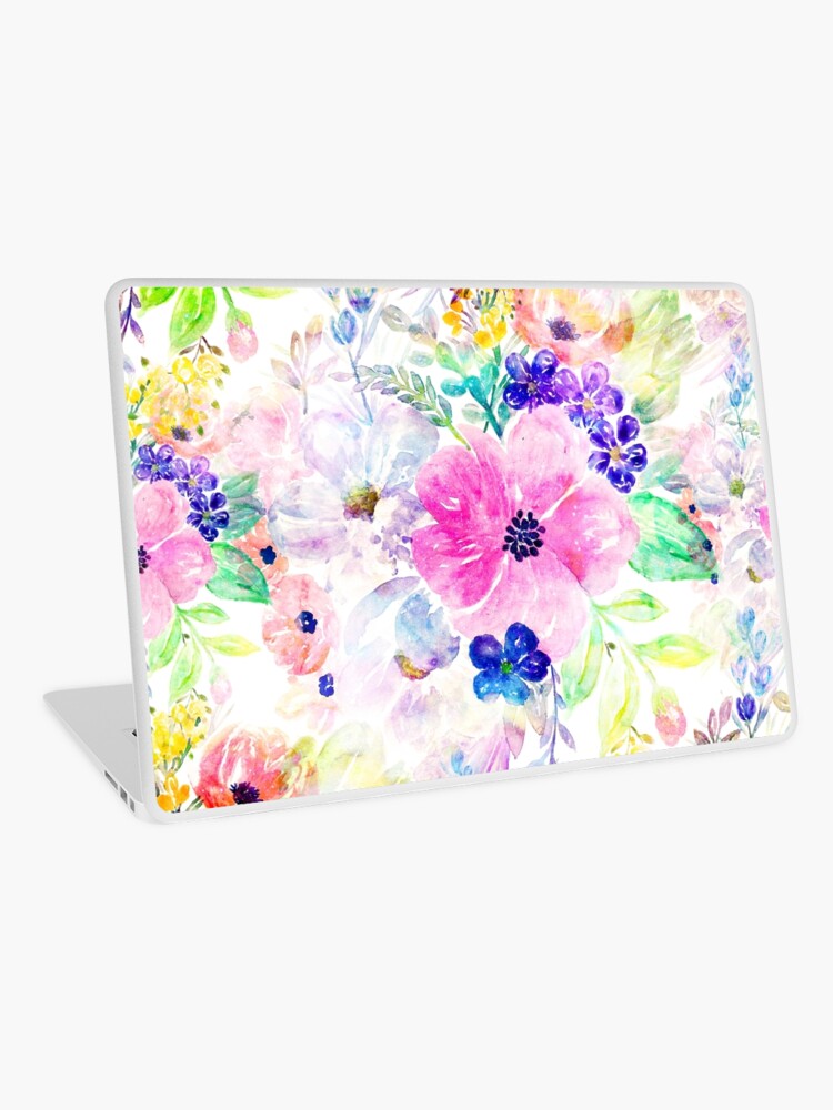 Aperçu 1 sur 2. Skin adhésive d'ordinateur avec l'œuvre Jolies fleurs roses aquarelle florale créée et vendue par InovArtS.