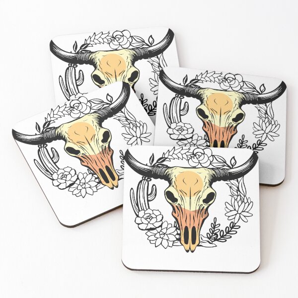 Item preview, Cow skull, decert landscape and desert flowers designed and sold by Kate Made ART.