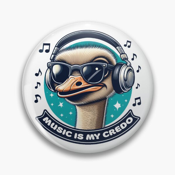 Item preview, Music is My Credo, Ostrich in Blues, Greens, and Whites designed and sold by SplashTastic.