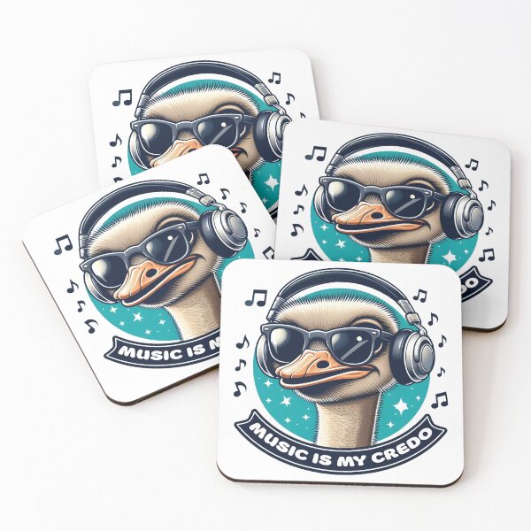 Item preview, Music is My Credo, Ostrich in Blues, Greens, and Whites designed and sold by SplashTastic.