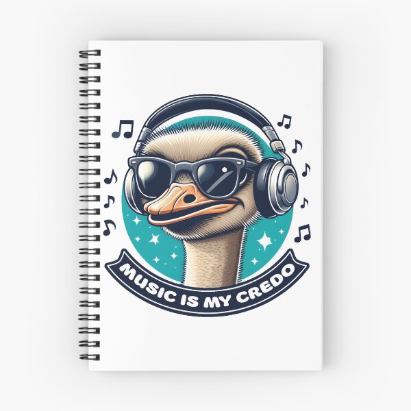 Item preview, Music is My Credo, Ostrich in Blues, Greens, and Whites designed and sold by SplashTastic.