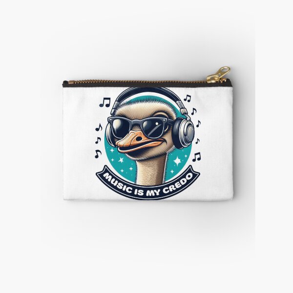 Item preview, Music is My Credo, Ostrich in Blues, Greens, and Whites designed and sold by SplashTastic.