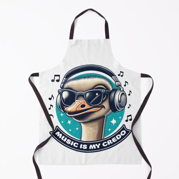 Item preview, Music is My Credo, Ostrich in Blues, Greens, and Whites designed and sold by SplashTastic.