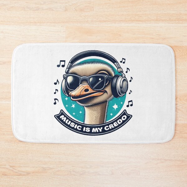 Item preview, Music is My Credo, Ostrich in Blues, Greens, and Whites designed and sold by SplashTastic.