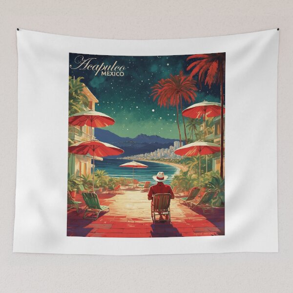 Item preview, Acapulco Beach Starry Night Mexico Vintage Poster designed and sold by TravelersGems.