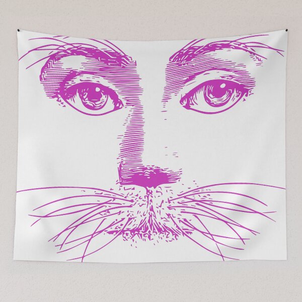Item preview, Arte lineal colorido surrealista abstracto de mujer gato inspirado en Josef Manes designed and sold by PrintShangri-La.