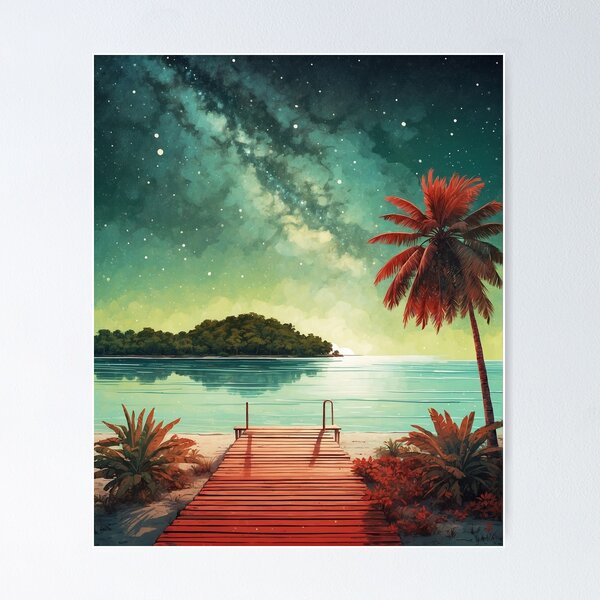 Item preview, Bacalar Beach Starry Night Mexico Vintage Poster designed and sold by TravelersGems.