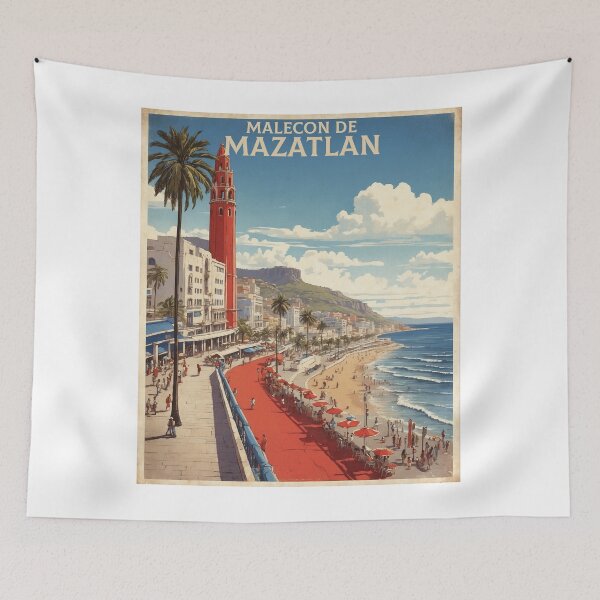 Item preview, Malecon de Mazatlan Beach Mexico Vintage Poster designed and sold by TravelersGems.
