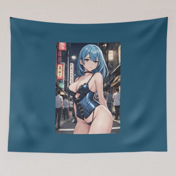 Item preview, Hentai Japanese Style Graphic, Hot Anime Sexy Girls, Blue Hair designed and sold by 72artteam.