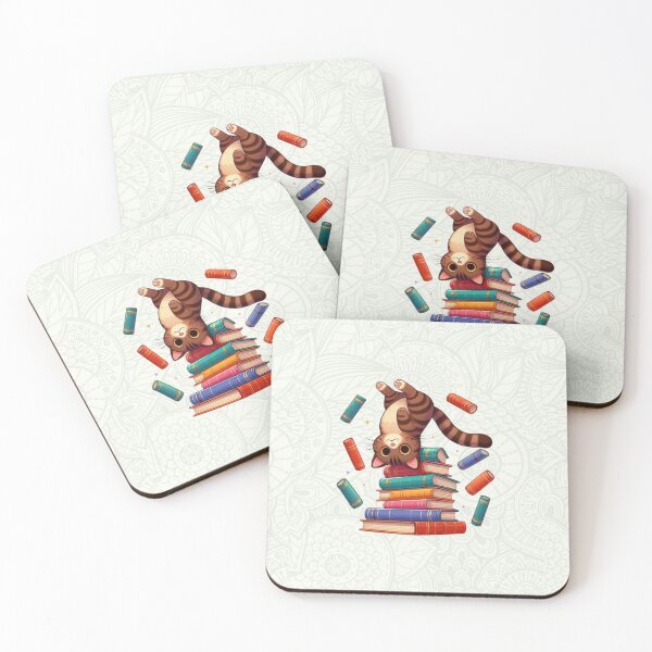 Item preview, un gato haciendo saltos mortales sobre una pila de libros designed and sold by Hania777.