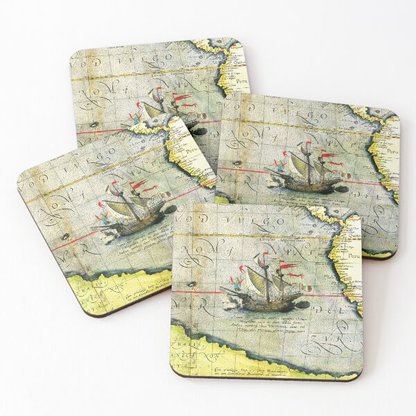 Item preview, Magellans ship Victoria, Antique Map Pacific Ocean 1589 designed and sold by BulganLumini.