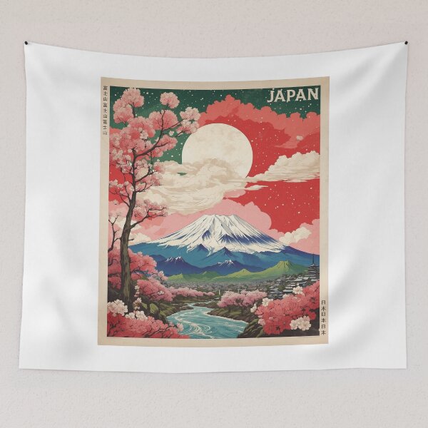 Aperçu de l'œuvre Japon Mont Fuji Cerisiers En Fleurs Affiche Vintage Tourisme 3 créée et vendue par TravelersGems.