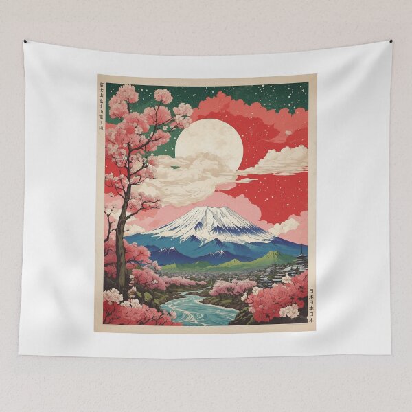 Aperçu de l'œuvre Japon Mont Fuji Cerisiers En Fleurs Affiche Vintage Tourisme 3 créée et vendue par TravelersGems.