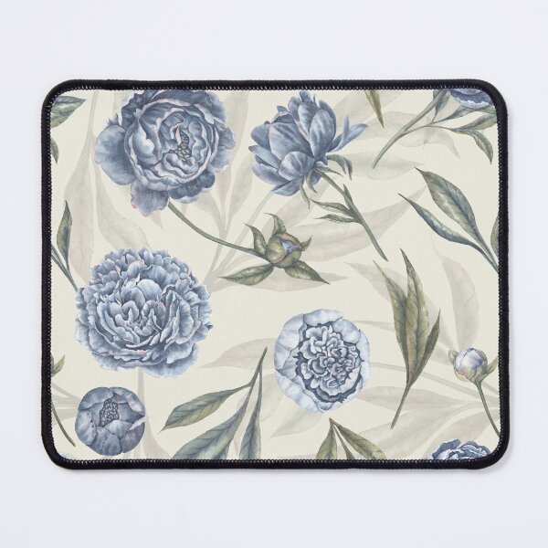 Item preview, Watercolor indigo blue Peonies and translucent leaves pattern with yellow background. designed and sold by NadyaSaen.
