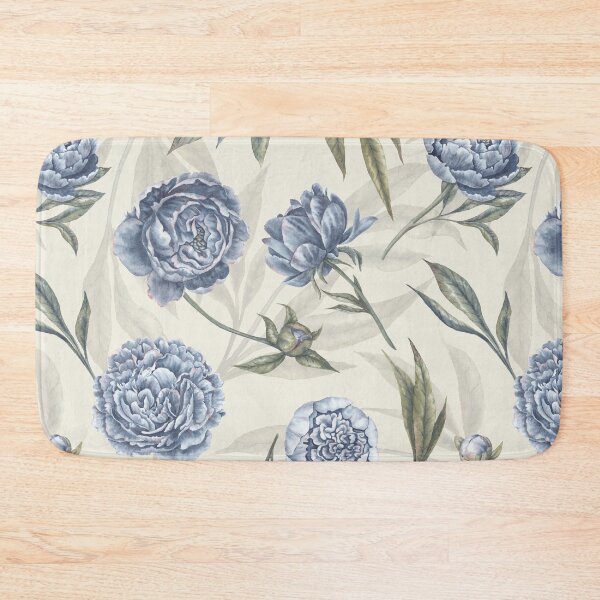Item preview, Watercolor indigo blue Peonies and translucent leaves pattern with yellow background. designed and sold by NadyaSaen.