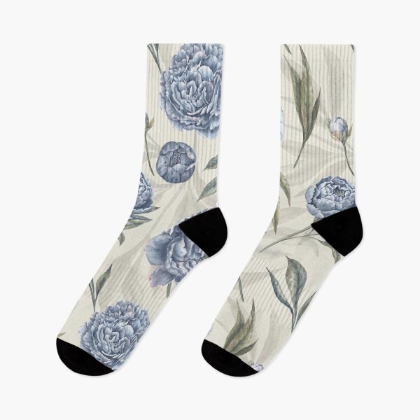 Item preview, Watercolor indigo blue Peonies and translucent leaves pattern with yellow background. designed and sold by NadyaSaen.