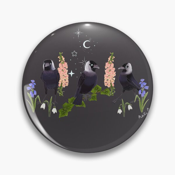 Item preview, Mystic Jackdaw, a pattern layered with flowers, moon and stars. Black designed and sold by Naty Design Prague.