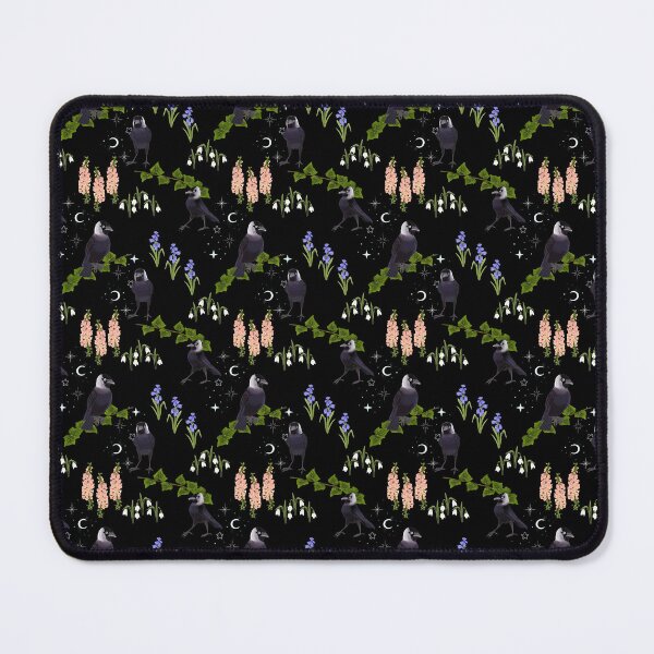 Item preview, Mystic Jackdaw, a pattern layered with flowers, moon and stars. Black designed and sold by Naty Design Prague.