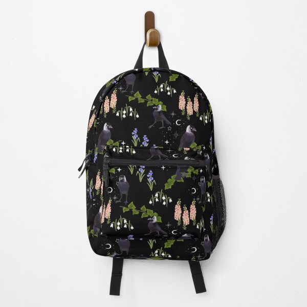 Item preview, Mystic Jackdaw, a pattern layered with flowers, moon and stars. Black designed and sold by Naty Design Prague.