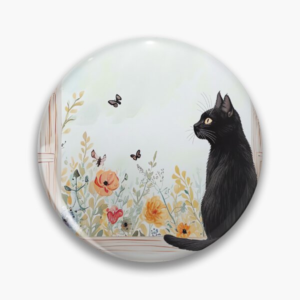 Item preview, Black Cat Print Open Window Cat Art Floral designed and sold by Peek-Designs.