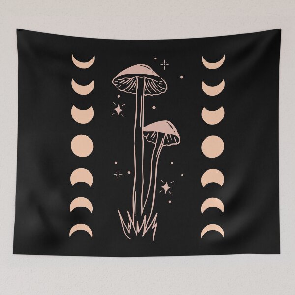 Item preview, Moon phase Peach and Black Mushroom art Abstract Pattern designed and sold by LLdreams.