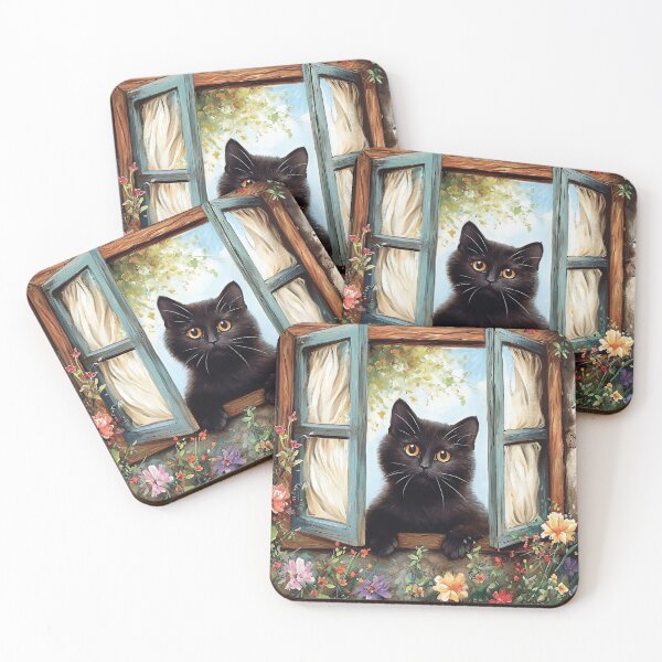 Item preview, Black Cat Print Open Window Cat Art designed and sold by Peek-Designs.