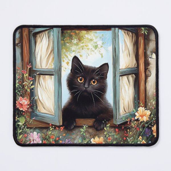 Item preview, Black Cat Print Open Window Cat Art designed and sold by Peek-Designs.