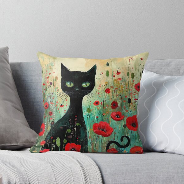 Item preview, Black Cat Print Poppy Flowers designed and sold by Peek-Designs.