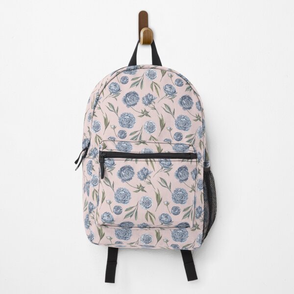 Item preview, Watercolor indigo blue Peonies and leaves pattern with pink background. designed and sold by NadyaSaen.
