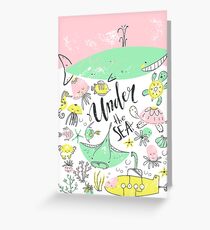Under the sea. Ocean animals, scandinavian style Greeting Card
