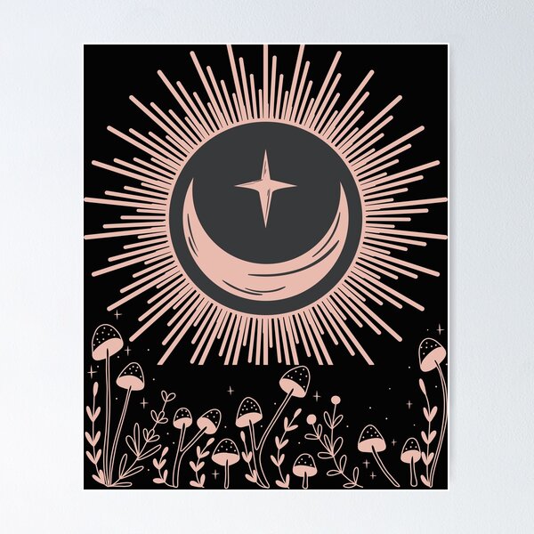 Item preview,  Moon phase Peach and Black Mushroom art Abstract Pattern designed and sold by LLdreams.
