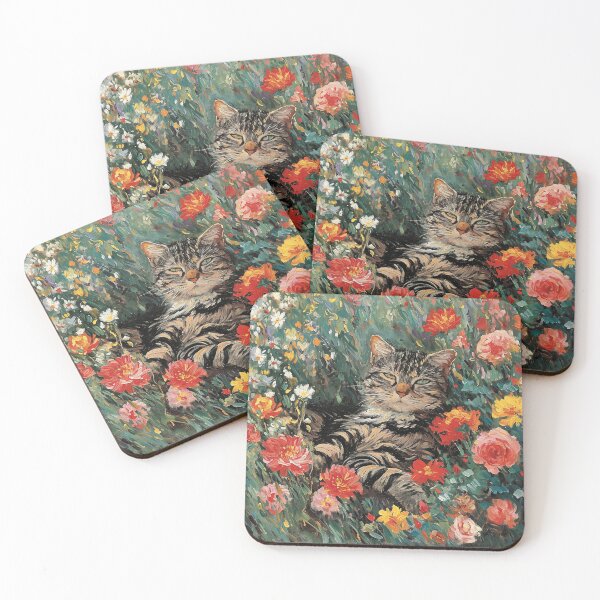 Item preview, Monet Garden Cat Print Claude Monet Flowers Cat designed and sold by Peek-Designs.