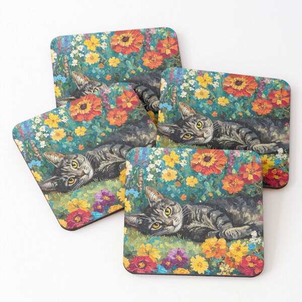 Item preview, Monet Garden Cat Print Claude Monet Flowers Cat designed and sold by Peek-Designs.