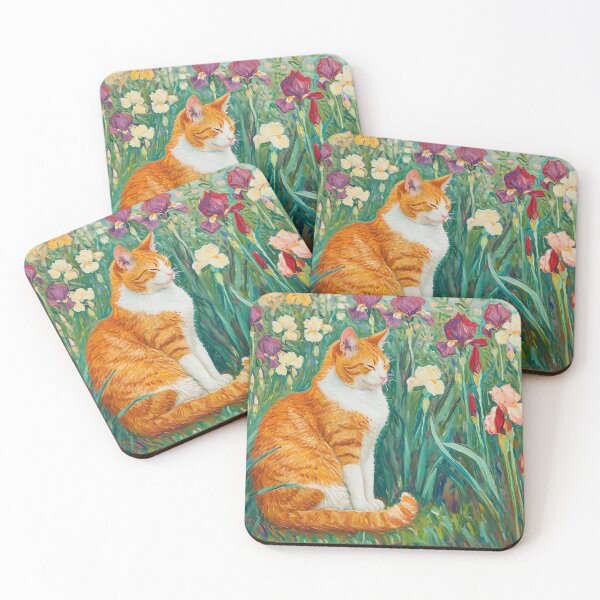 Item preview, Monet Garden Cat Print Claude Monet Flowers Cat Irises designed and sold by Peek-Designs.