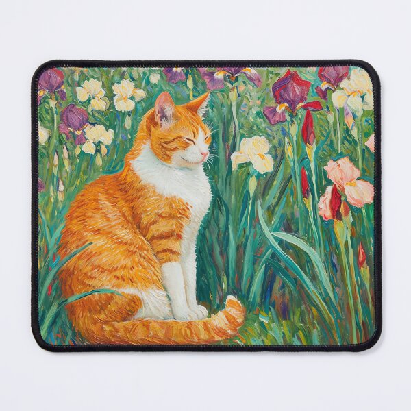 Item preview, Monet Garden Cat Print Claude Monet Flowers Cat Irises designed and sold by Peek-Designs.