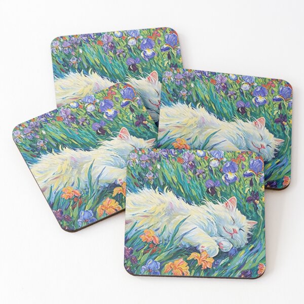 Item preview, Monet Garden Cat Print Claude Monet Flowers White Cat designed and sold by Peek-Designs.