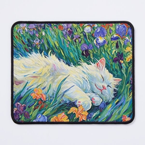 Item preview, Monet Garden Cat Print Claude Monet Flowers White Cat designed and sold by Peek-Designs.