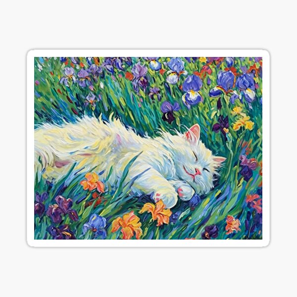 Item preview, Monet Garden Cat Print Claude Monet Fleurs Chat Blanc designed and sold by Peek-Designs.