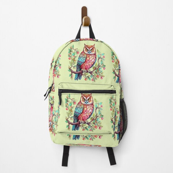 Item preview, Fantasy owl on a tree branch with leaves and berries designed and sold by LoneAngel.