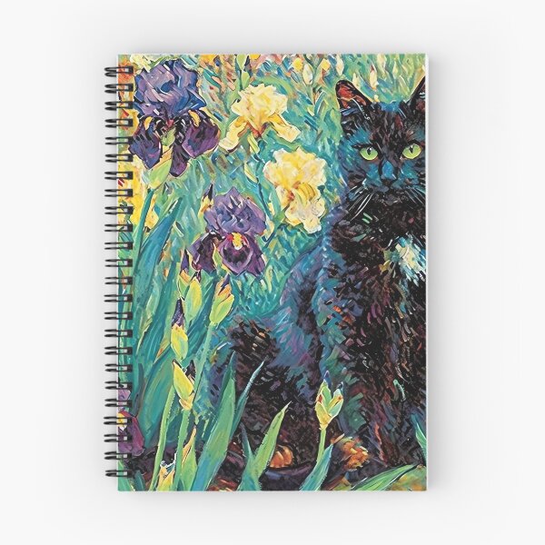 Aperçu de l'œuvre Monet Iris Garden Cat Imprimer Claude Monet Chat Noir créée et vendue par Peek-Designs.