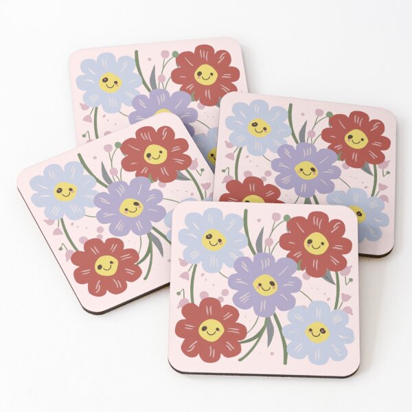 Item preview,  Red Blue Purple Kawaii Cosmos Flower Pattern  designed and sold by PatternInArt.