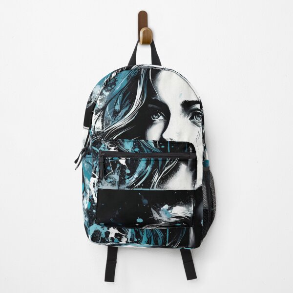 Item preview, Inked Portrait of Young Girl in Blue and Turquoise designed and sold by ByteyCreatives.