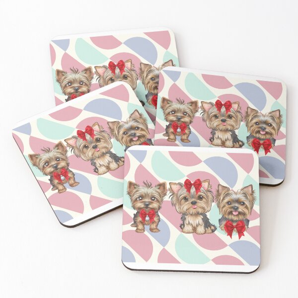 Item preview, Cute Silkie terrier puppies wearing red bows designed and sold by BritishDelights.