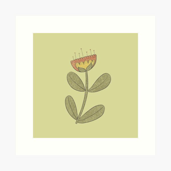 Simple Folk Flower in Green Art Print