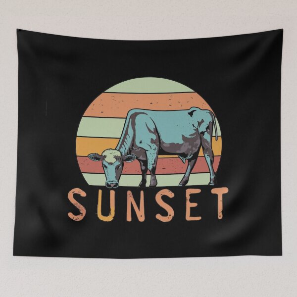 Item preview, Vintage colors sunset and bull in the setting sun designed and sold by desinganddecor.